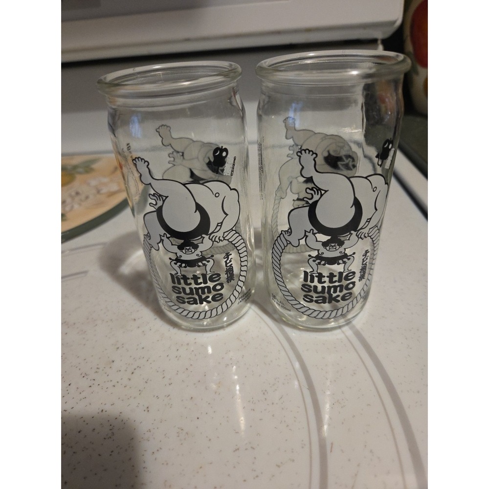 Little Sumo Sake Premium Japanese Sake 6oz Glasses Pair EUC